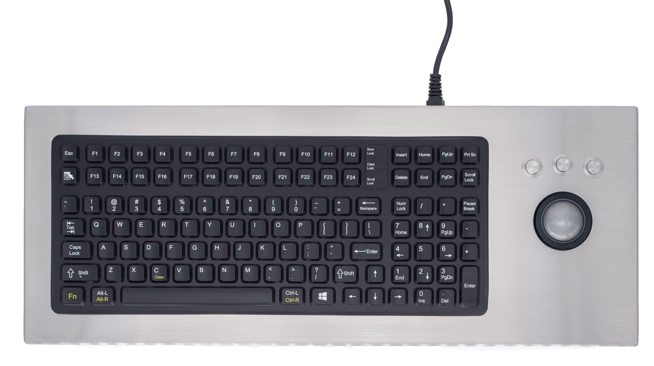 Промышленная клавиатура iKey DT-2000-TB в металлическом корпусе с 38-мм трекболом